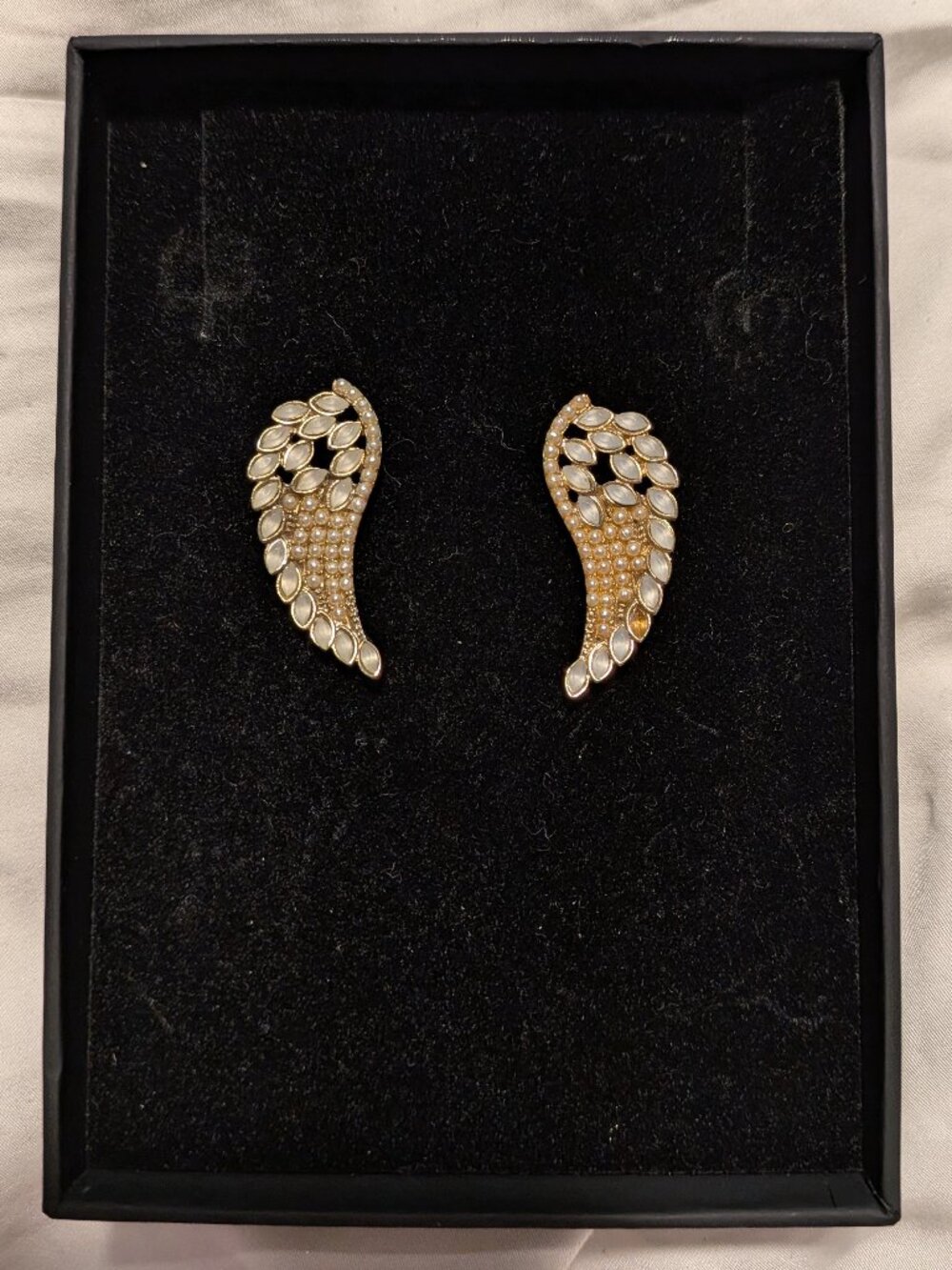 Faux Pearl & Opaline Angel Wing Drop Earrings